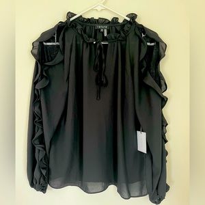 1. State Black Blouse Ruffle Long Sleeve